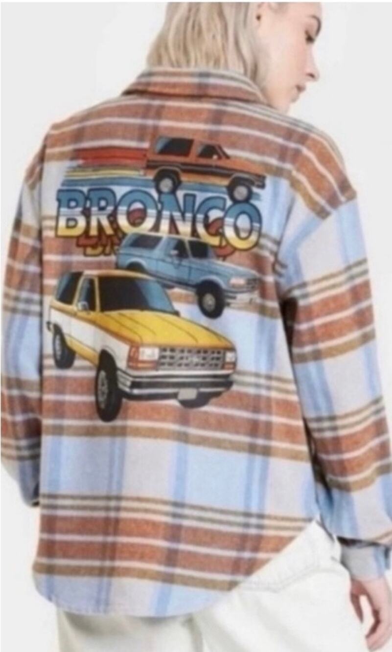 Ford Bronco Brown & Blue Flannel Plaid Shacket-Size XL